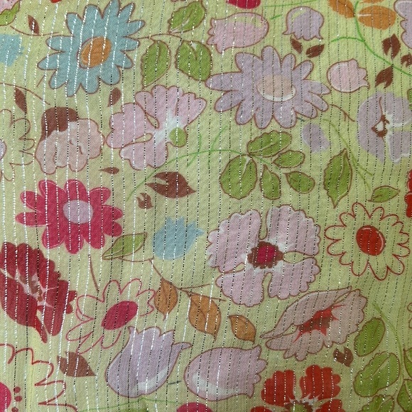 Manoush Floral Yellow Metallic Silver Pastel Ruffle Chiffon Midi Dress - 10 - Picture 16 of 16